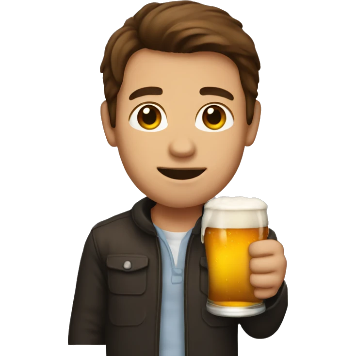 Person with brown hair holding beer emoji