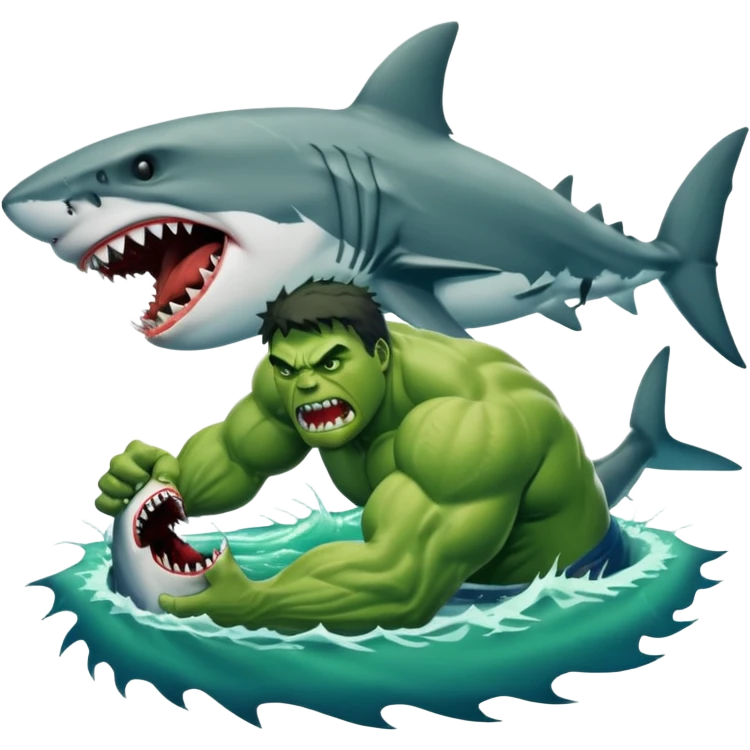 Hulk getting eaten by a big great white shark emoji