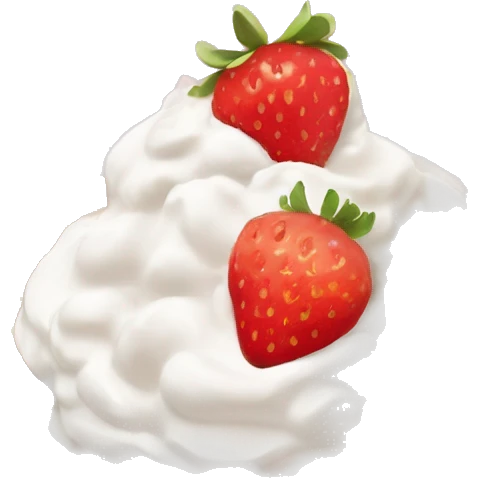 square waffle with dollop of whipped cream and strawberries on top emoji