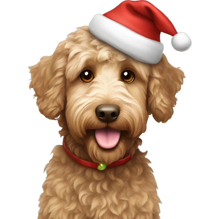 australian labradoodle with Christmas hat emoji