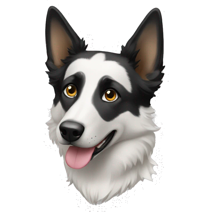 Black and white shepherd dog with one black eye emoji