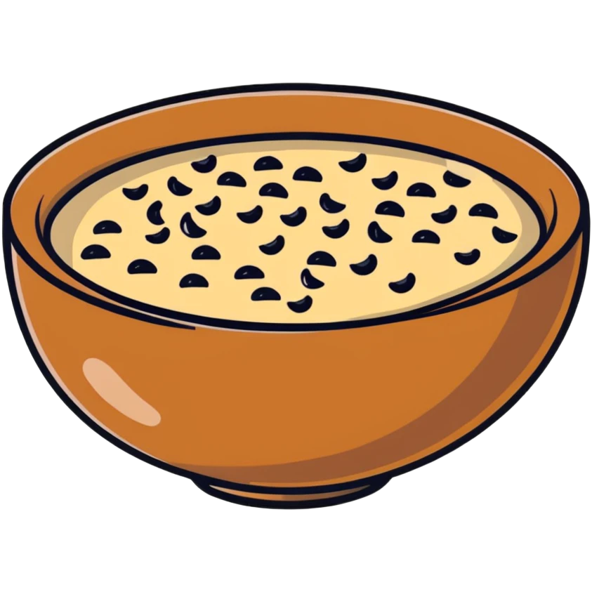 A small wooden bowl filled with tiny sesame seeds emoji