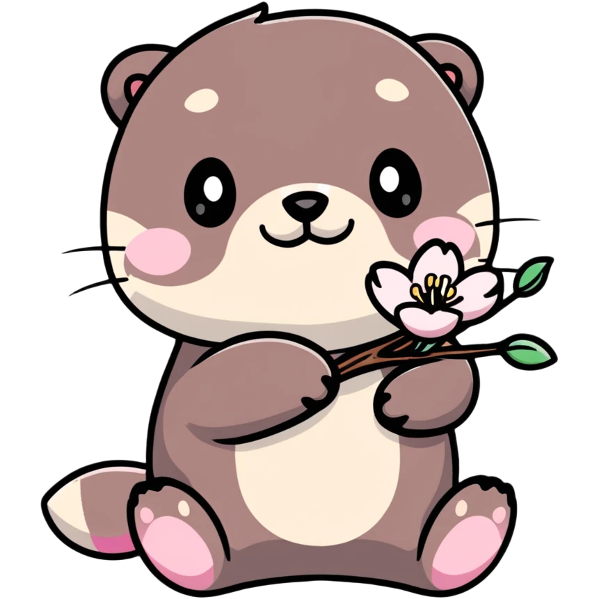 cute otter holding a cherry blossom flower emoji