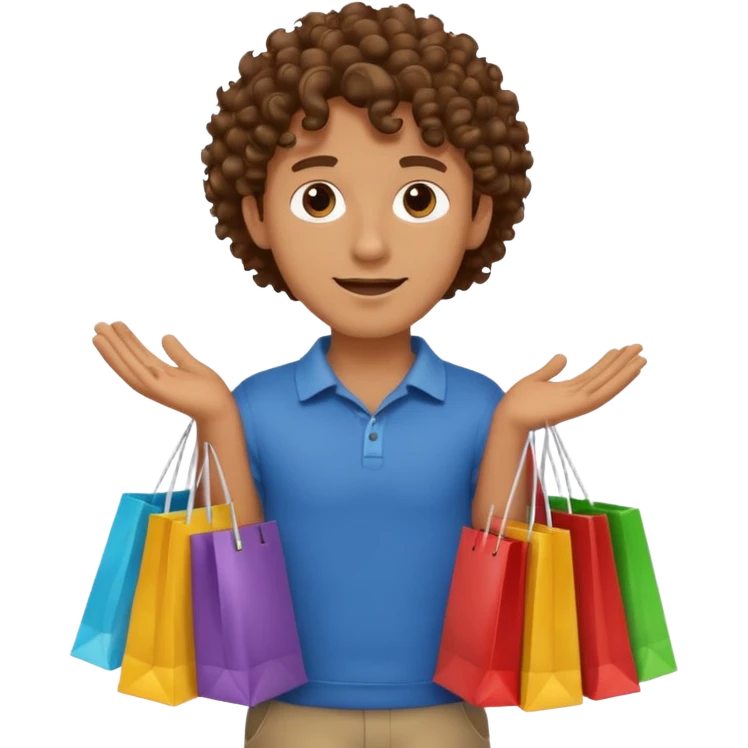 man with curly hair shopping emoji