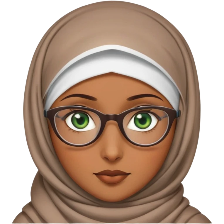 A brown girl with a hijab with eye glasses with green eyes emoji