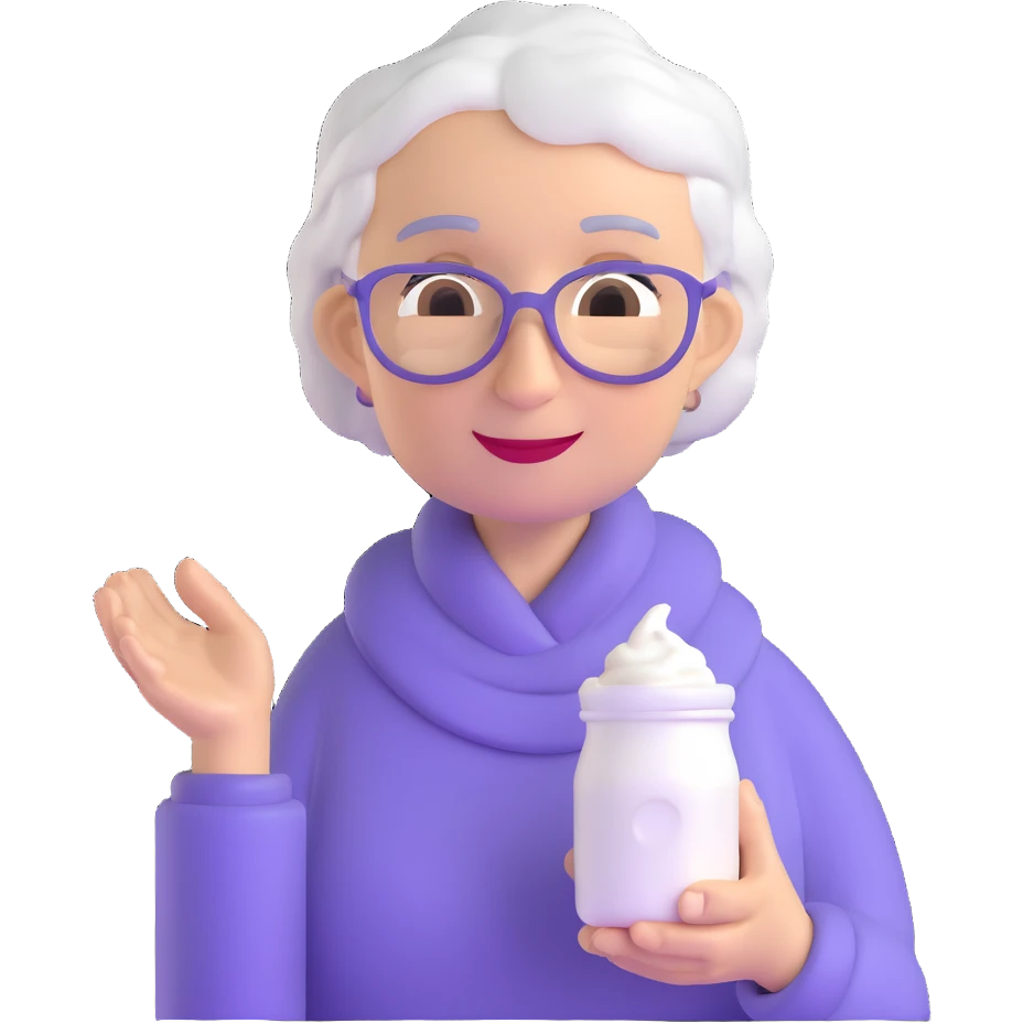 grandmother offering yogurt facing right emoji