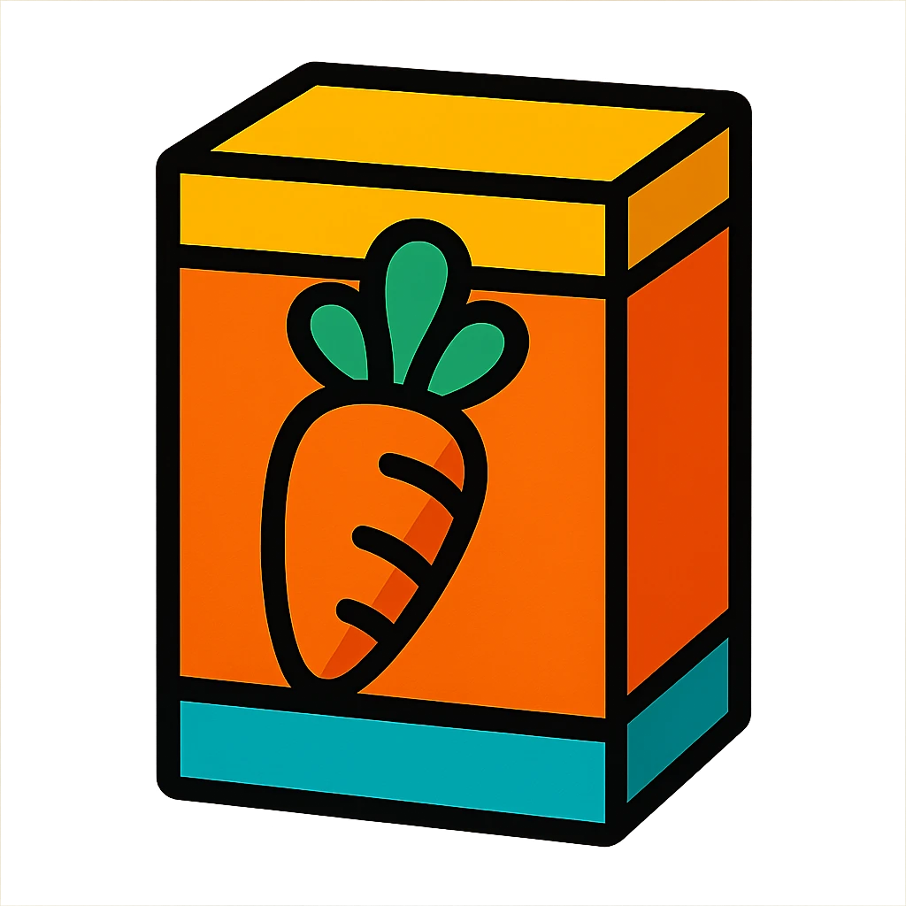 a box with a vegetable, playful cartoon style emoji