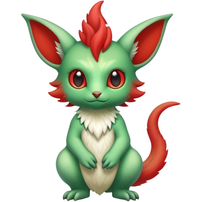 Cute Green Red ethereal Fionbri-Vernid-Trico-animal-creature full body emoji