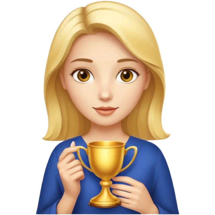 A woman holds a golden cup in her hands. There is a glow around the girl. emoji