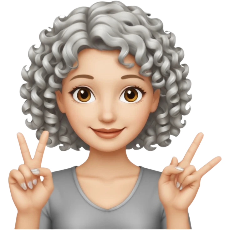 silver, short, wavy-haired with curls, smiling pretty lady, index and middle fingers crossed emoji