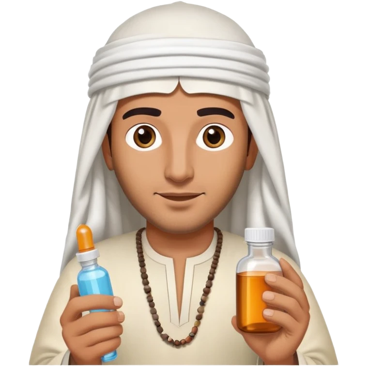 Arab man wearing traditional headdress holding medicine bottle or pill emoji