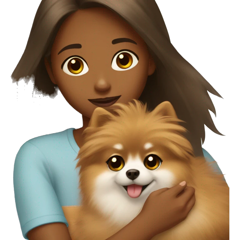 Brown skinned girl petting her pomeranian emoji
