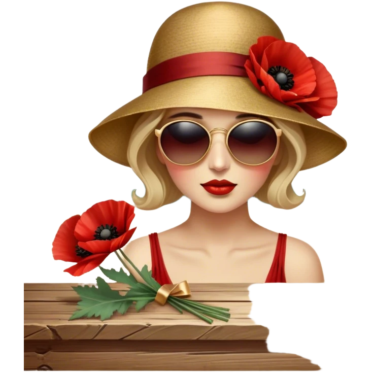 A lush bouquet of deep red poppies tied with a faded gold ribbon, resting on an antique wooden table. Warm brown leaves and golden sunlight add a vintage charm. emoji