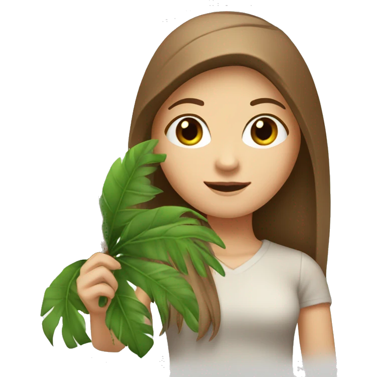 White girl with straight brown hair carrying small palm tree emoji