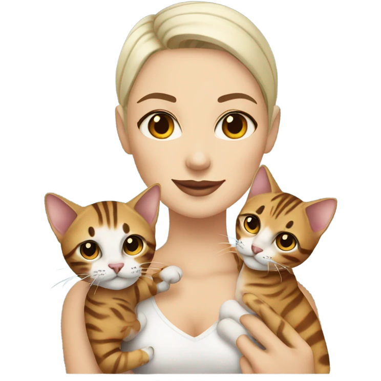bald white girl with brown eyes and tattoos holding a bengal cat emoji