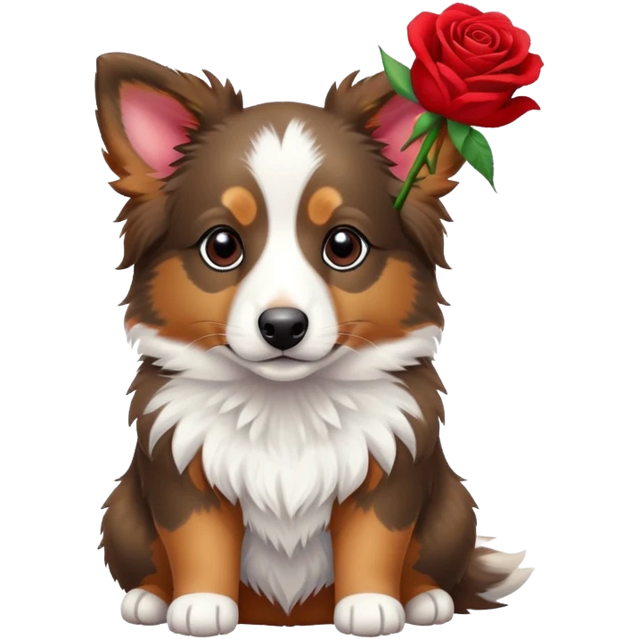 Mini aussie mix with a red rose emoji