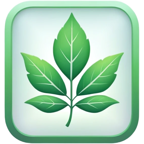 Tiny compressed Stylized Green leaf symbol inside a pastel white gradient square icon emoji