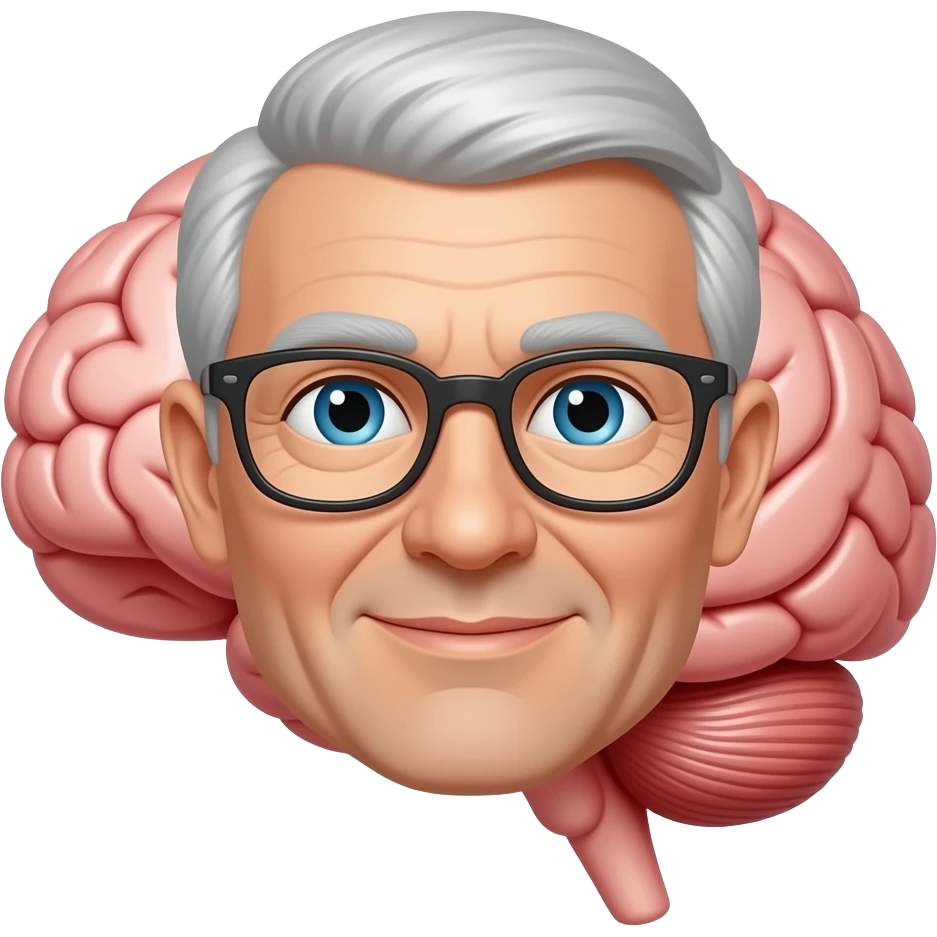 A 65-year-old man and brain emoji
