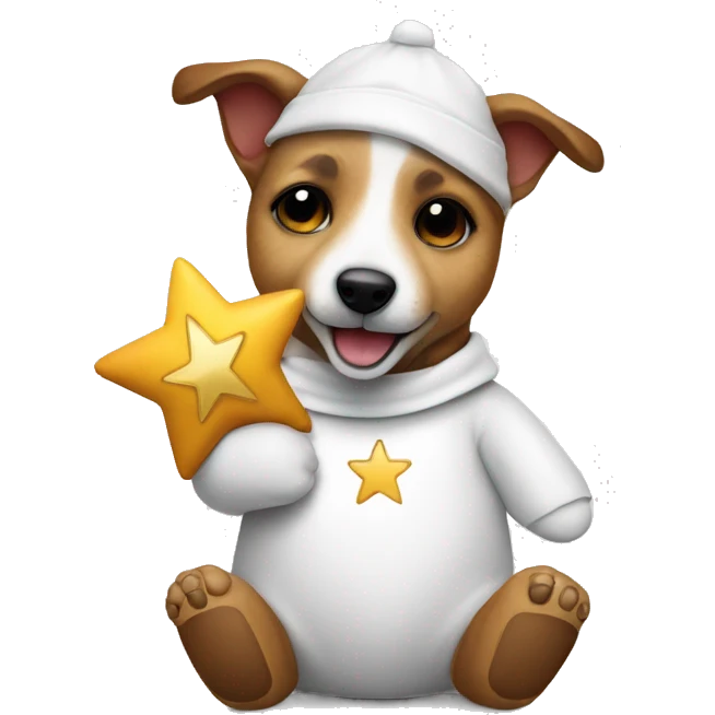 a jack russel in a teddy bear costume holding a star in his hand emoji