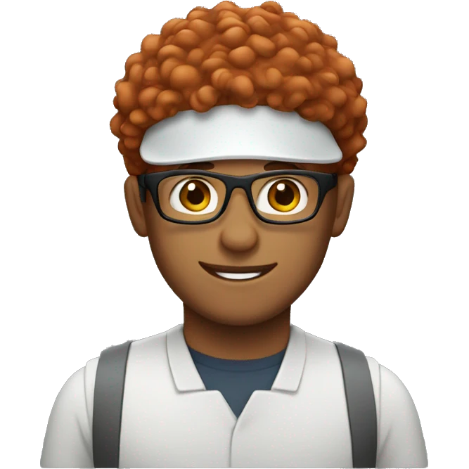 Barista with red curly hair and glasses and a visor  emoji