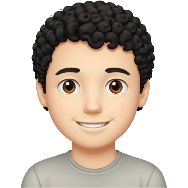 Chico blanco con cabello corto, rizado y negro y linda sonrisa  emoji