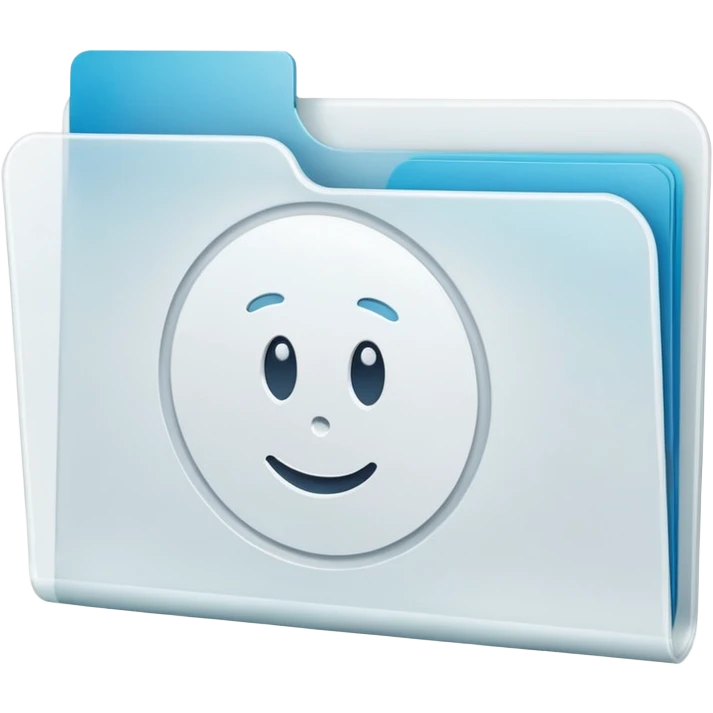 A simple emoji-style icon of a transparent white plastic folder, minimal and clean, with rounded corners, subtle translucency, soft shading, and a small self-care documents symbol on the front emoji