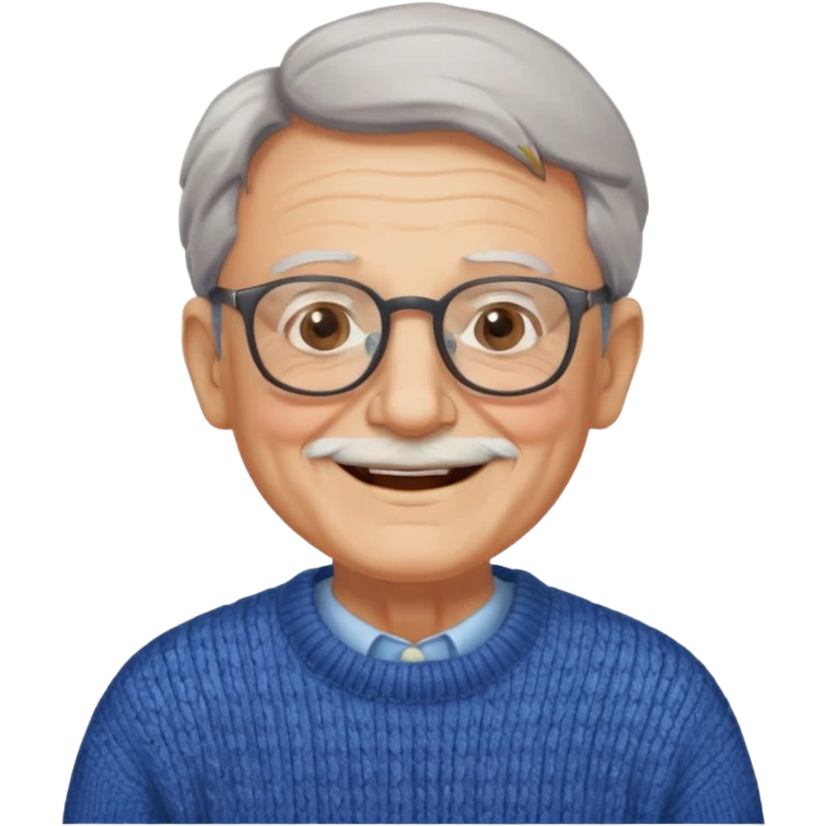 Old man, happy, wearing glasses and sweater emoji