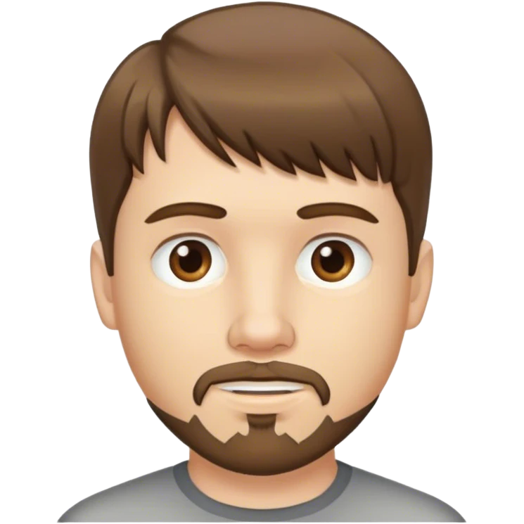 white male, short medium brown colored hair with bangs and goatee,  emoji