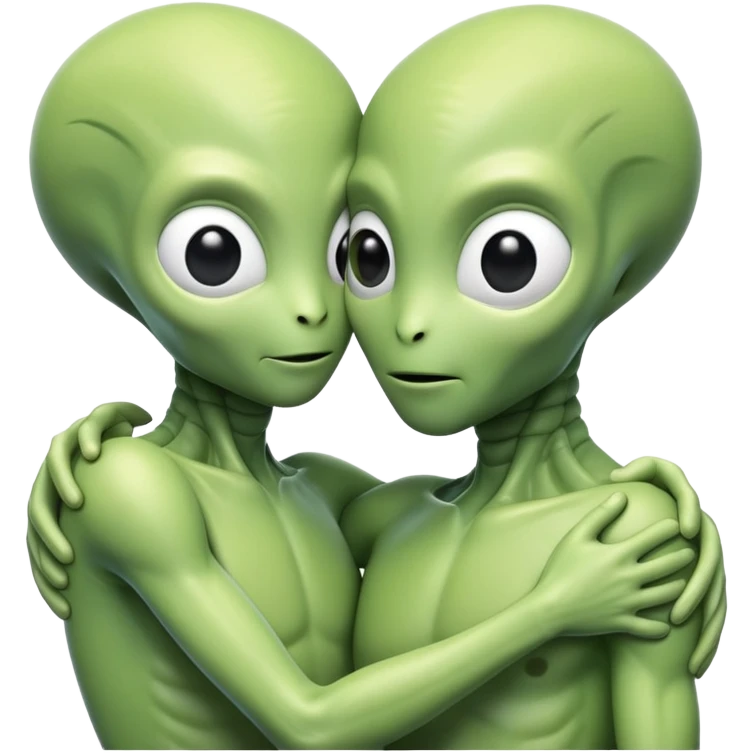 two realistic aliens embracing each other in a face to face hug emoji