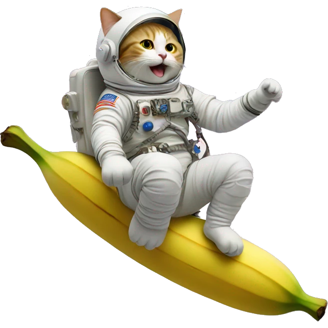 A cat riding a banana in space emoji