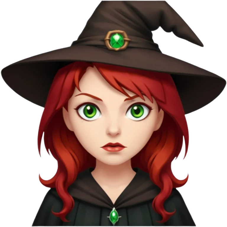 Dark blood Red haired witch. Green eyes annoyed. Sexy attitude. emoji