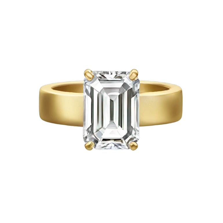 Emerald cut single diamond ring with gold band emoji
