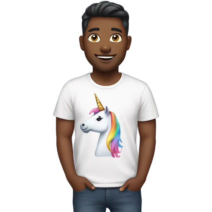 Person wearing a unicorn shirt emoji
