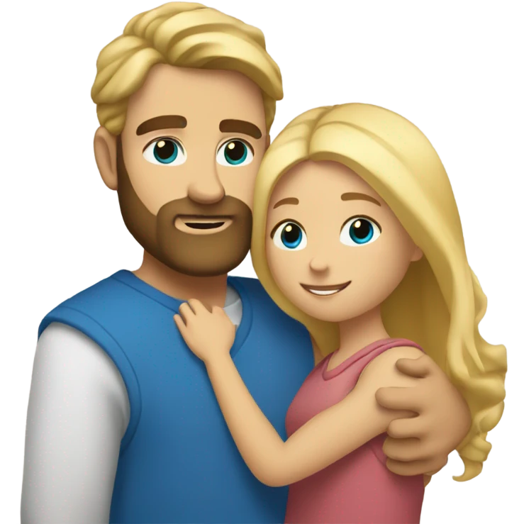 A girl with blond hair and brown eyes hugs a bearded blue-eyed man with blond hair emoji