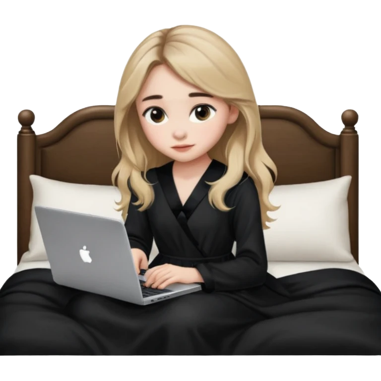 Sabrina carpenter in a black nightdress sitting on a bed with her laptop open  emoji