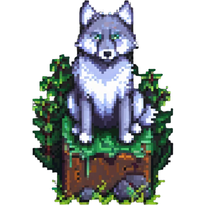 wolf in minecraft style, pixel art, sitting, grassy block background emoji