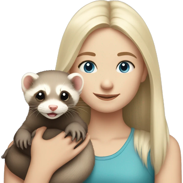 Ferret in hands of a blond girl with blue eyes  emoji