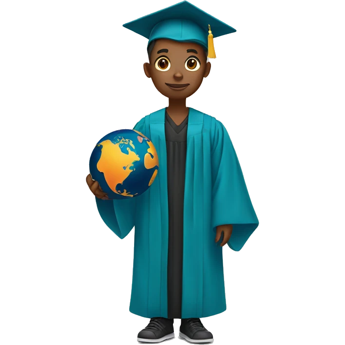 student holding planet in graduation gown emoji
