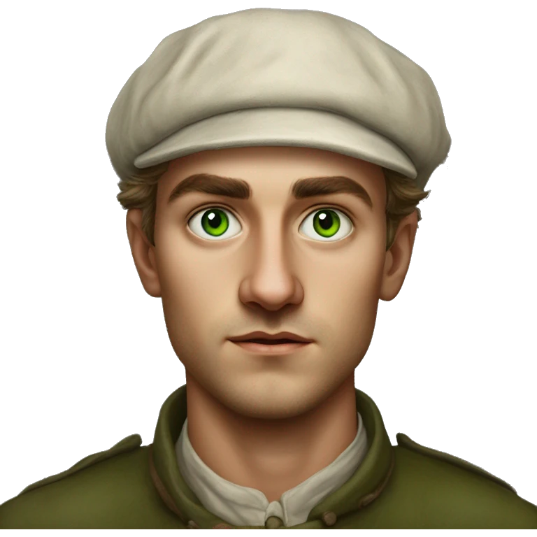 25 year old green eyed peasant during the 1917 revolution in russia photorealistic serious emoji