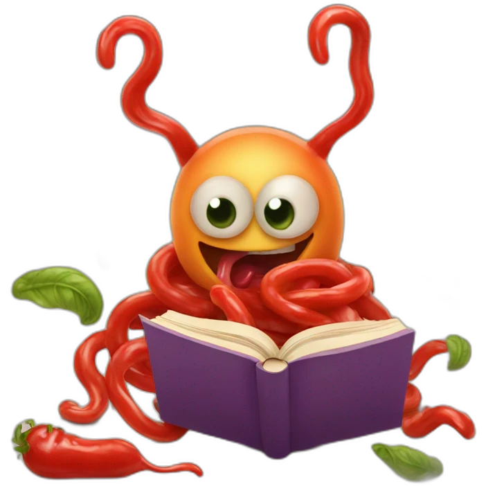 Fantasy Book eating worms with Ketchup emoji
