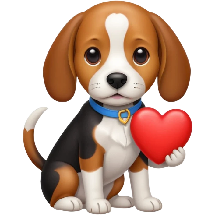 tri-color beagle dog holding heart emoji