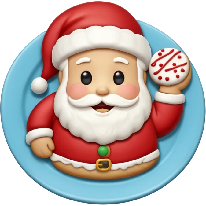 “A cute Christmas-themed Santa cookie, decorated with red and white icing, smiling face, sitting on a small plate, cartoon-style, vibrant colors, festive and cozy mood” emoji