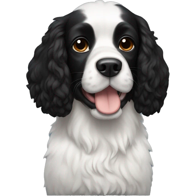Small completely black spaniel with black fur on his whole face and white fur on chest emoji