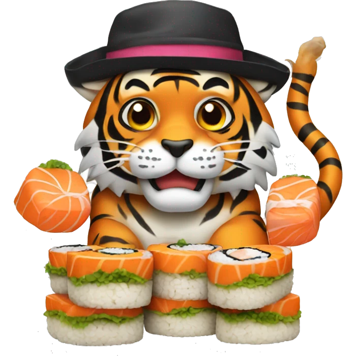 tiger wearing a hat made out of sushi emoji