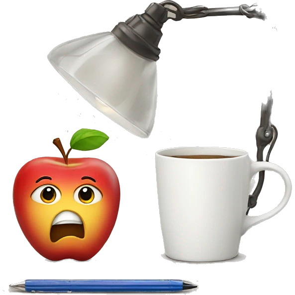 Apple , mug , lamp ,glass ,notebook  emoji