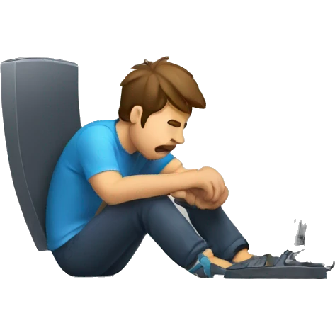 Tired man playing games on computer  emoji