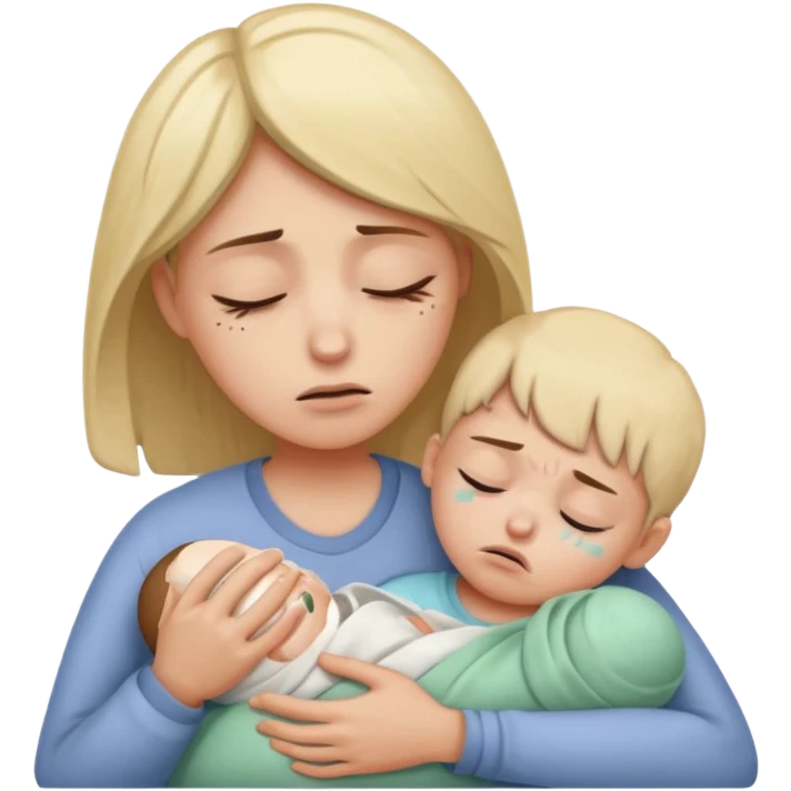 exhausted parent holding a sick child emoji