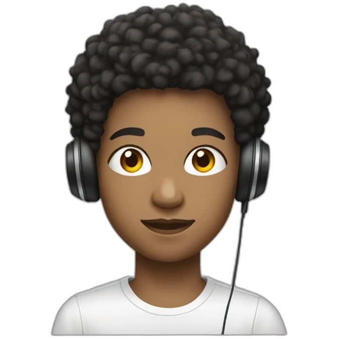 a teenager with short afro hair and a side fade wearing headphones emoji