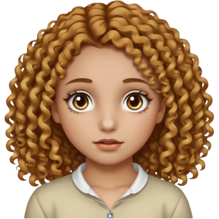 A girl with brown curly hair and blonde edges side parted with hazel central heterochromia eyes and a nose ring emoji
