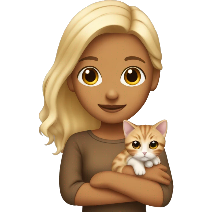 tan girl with blonde hair holding a tortoiseshell kitten  emoji